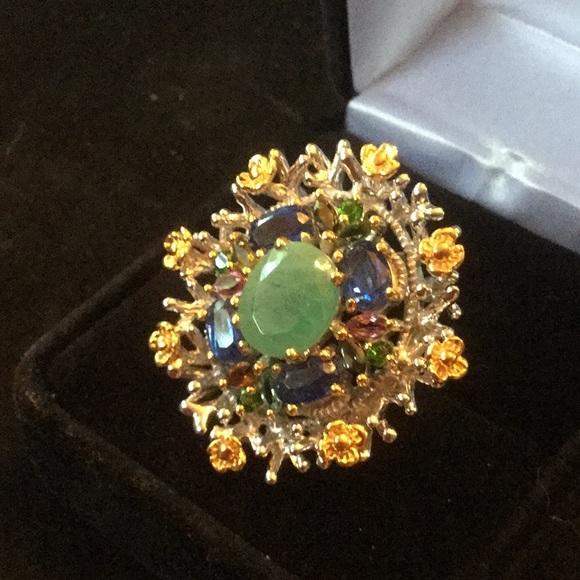 Fabulous Genuine Emerald, Tourmalines & Kyanite Ring - Picture 6 of 9